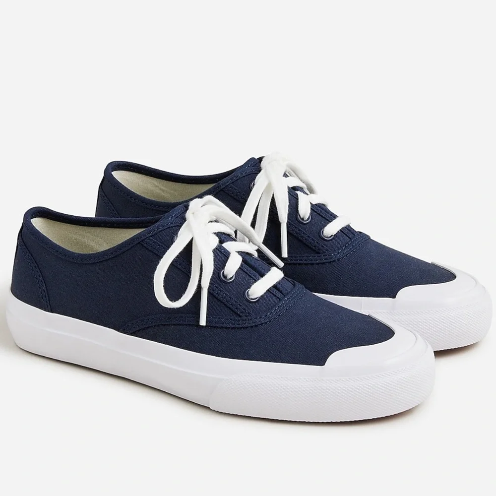 J. Crew Navy Canvas Low-Top Sneakers with White Soles - Picture 1 of 7
